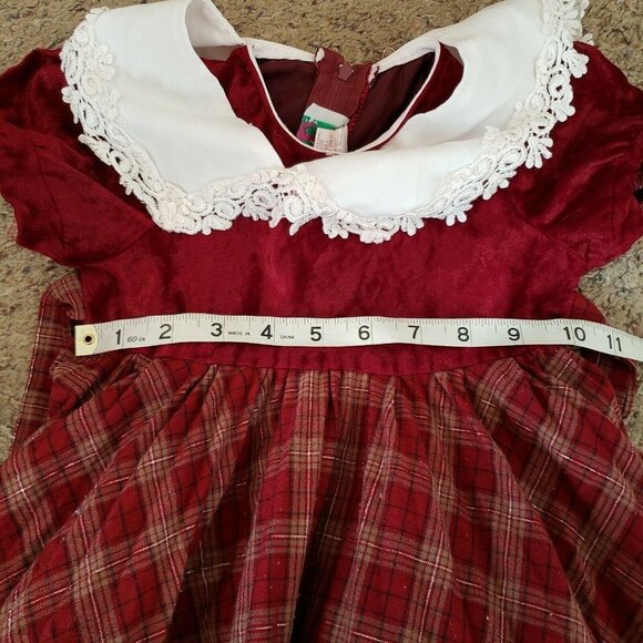 Vtg Sunny Angeles USA Plaid Christmas Large Collar Velour Circle Skirt Dress 4T - Picture 11 of 12